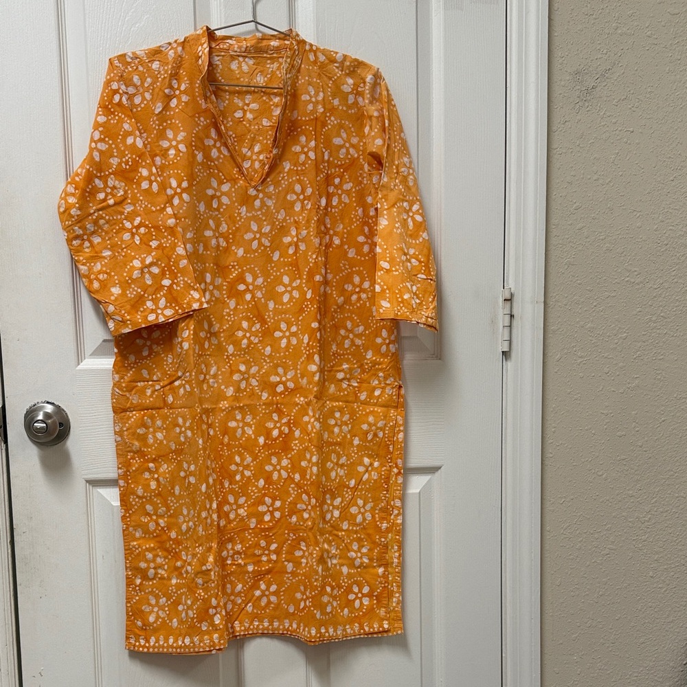 Indian Orange Floral Cotton Tunic Dress